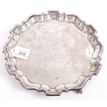 Contemporary silver salver of hexagonal form, with piecrust border,