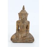 Antique Chinese carved giltwood figure of Buddha seated in contemplative pose,