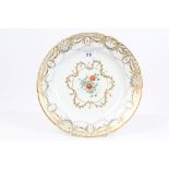 18th century French Bordeaux porcelain plate with polychrome floral sprays and gilt swags - M mark