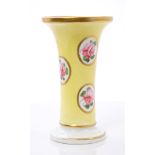 Early 19th century Derby yellow ground spill vase, circa 1810, with pink rose decoration - red mark,