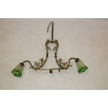 Ornate Victorian-style ceiling light, central drop column issuing twin leaf capped dome,