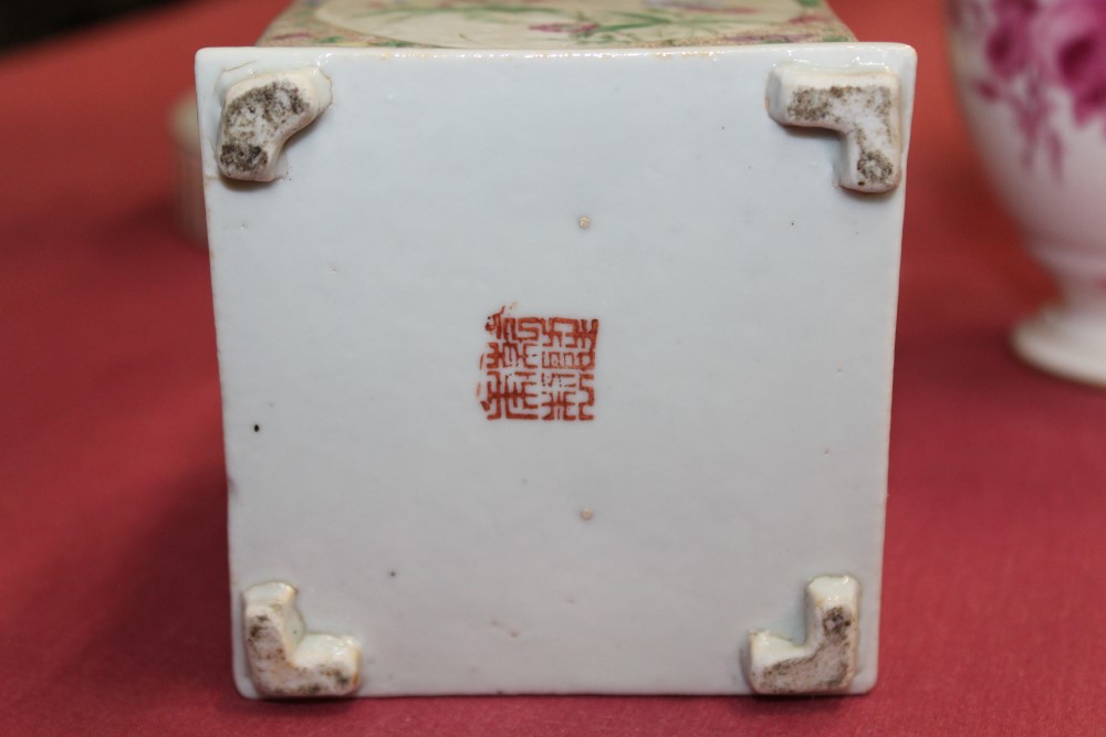 19th century Chinese famille rose porcelain tea caddy of square form, - Image 2 of 2