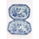 Pair late 18th century Chinese export blue and white octagonal ashets with pheasant in floral