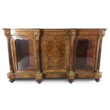 Good quality Victorian ormolu mounted floral marquetry inlaid walnut credenza with central panelled