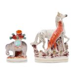 Rare Victorian Staffordshire figure of a zebra being attacked by a large fox,
