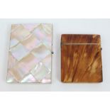 Victorian mother of pearl card case with geometric panel decoration, 10.5cm x 7.