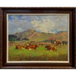 Jack Pohl (1878 - 1944), oil on canvas - cattle at rest on the Veldt, signed and dated 1918,