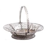 Early George III silver swing-handled bread basket of oval form,