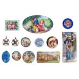 Collection of eleven enamel plaques, finely painted with figures, landscapes,