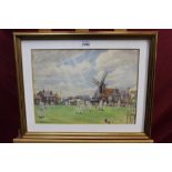 William Ongley Miller (1883 - 1960), watercolour - The Cricket Match, signed and dated 1947,