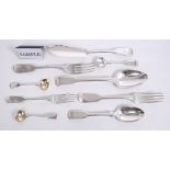 Mixed selection of Georgian and Victorian silver fiddle pattern flatware - comprising four