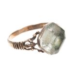 Georgian single stone ring, the cut-cornered step cut stone in foil-backed setting,