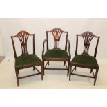 Set of six George III mahogany camel back chairs, each with pierced vase-shape splat,