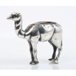 Edwardian silver pin cushion in the form of a standing camel (Birmingham 1908), maker's mark rubbed,