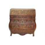 19th century Dutch relief carved oak bureau of bombe form,