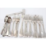 Selection of Georgian and later silver - mostly fiddle pattern flatware - including some Irish,
