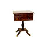 Regency mahogany work table, the rounded rectangular top with reeded edge above frieze drawer,