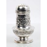 Late Victorian Arts & Crafts silver pepper of baluster form,