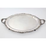 Large American silver plated two-handled tray of oval form,