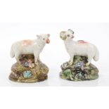 Two early 19th century pearlware figures of ram and ewe, on naturalistic bases, 7cm - 7.