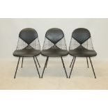 Set of six Eames design steel wire dining chairs, each with lattice back,