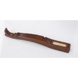 Unusual mid-19th century carved oak knitting sheath with inset glazed dedication to J Allen 1856,