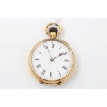 Late 19th century Swiss fob watch with button-wind movement, white enamel dial,