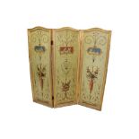 Good 19th century neoclassical polychrome painted leather three-fold screen,