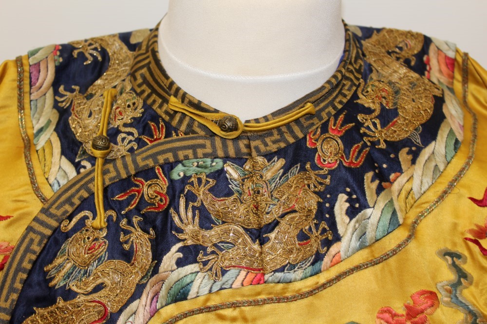 Early 20th century Chinese Dragon robe - Imperial yellow silk dragon and other symbols and motifs, - Image 2 of 10