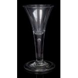 Georgian wine glass with drawn trumpet bowl, tear to stem on folded foot, circa 1740, 6.