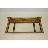 George IV gilt gesso triple plate overmantel mirror with concave ball mounted cornice and shell and