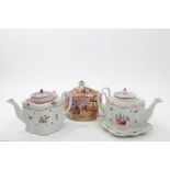 Three late 18th century Newhall teapots with lids - including pattern 171 with stand,