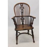 Good George III yew and elm high back Windsor chair,