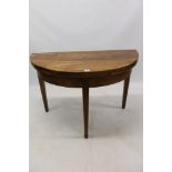 19th century French walnut demi-lune tea table,