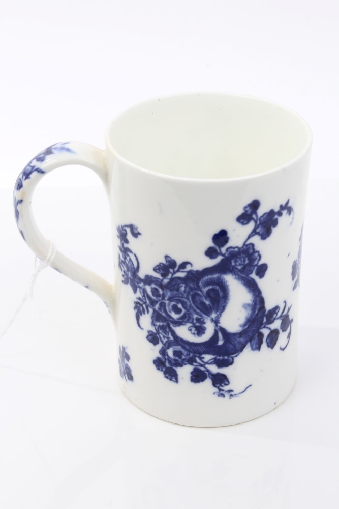 19th century Coalport copy of 18th century Caughley blue and white porcelain mug of cylindrical - Bild 2 aus 4