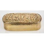 Victorian silver gilt box of oval form, with engine-turned decoration and vacant front panel,