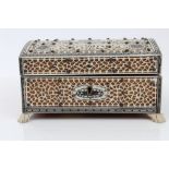 19th century Anglo-Indian carved ivory and penwork casket of domed form,