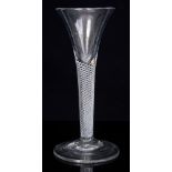 Georgian wine glass with drawn trumpet bowl on air-twist stem on domed foot, circa 1750,