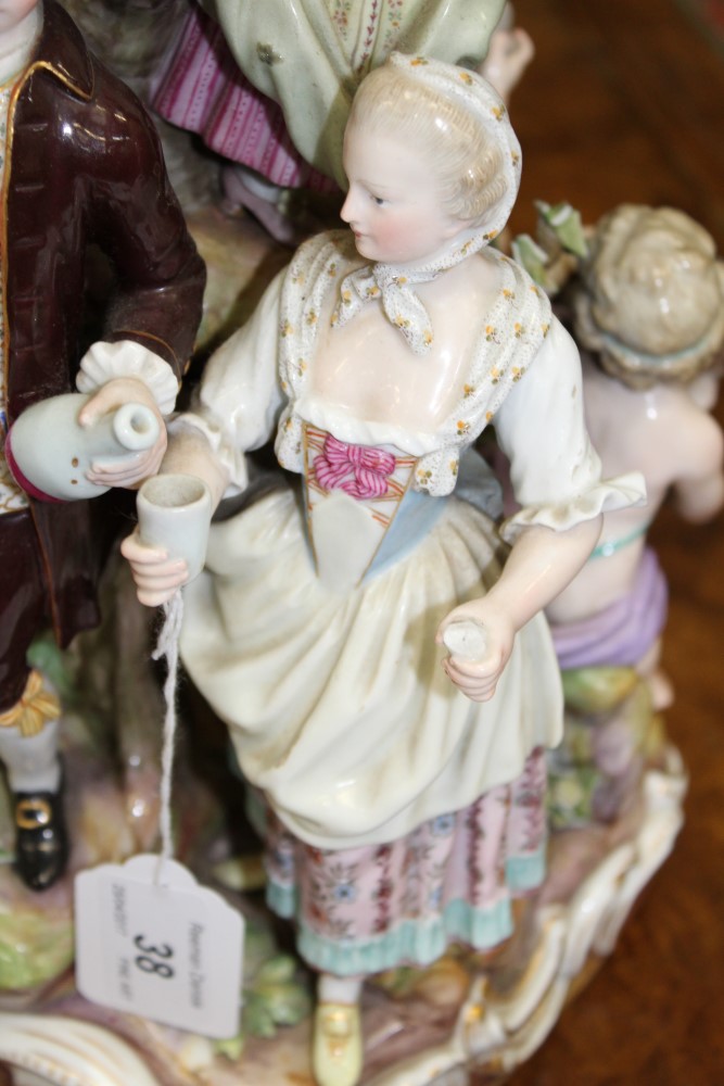 Large mid-19th century Meissen porcelain group of a musical family with putti and goat on rocky - Image 10 of 17