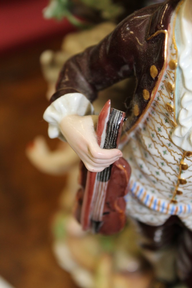 Large mid-19th century Meissen porcelain group of a musical family with putti and goat on rocky - Image 14 of 17