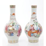 Pair mid-19th century Chinese Canton bottle-shaped vases painted with musicians and clouds,