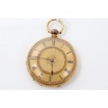 Late 19th century Swiss gold (18k) fob watch with pink and blue enamelled flowers to back of case,