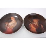 Pair late 19th century Vienna porcelain dishes painted with a girl in red dress,