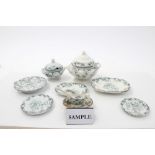 Victorian dolls' house dinner service with green printed floral decoration, marked - F. M.