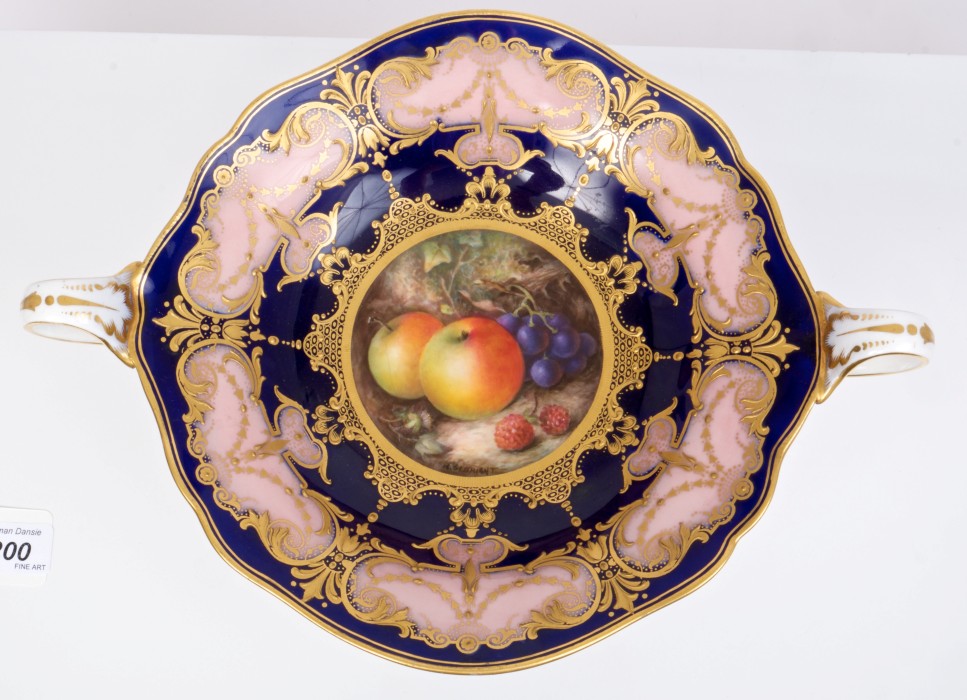 Fine Royal Worcester comport with finely painted still life of fruit, signed - R. - Image 3 of 3