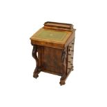 Victorian figured walnut Davenport desk with tooled leather inset slope and rear galleried