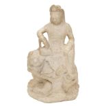 Fine Chinese Qing period carved marble figure of a goddess seated on a lion's back,
