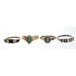 Four gold and gem set dress rings - various