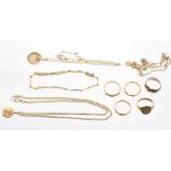 Group of gold and yellow metal jewellery - to include gold (22ct) wedding rings,