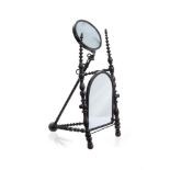 Rare 18th century bobbin-turned ebonised wood wig powdering mirror,